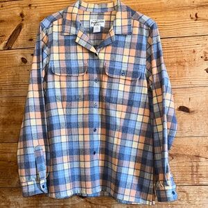 Pendleton Blue and Peach Plaid Wool Shirt